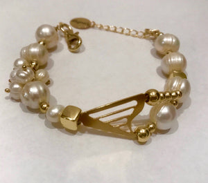 24K GOLD PLATED CLASSIC HARP & PEARLS BRACELET