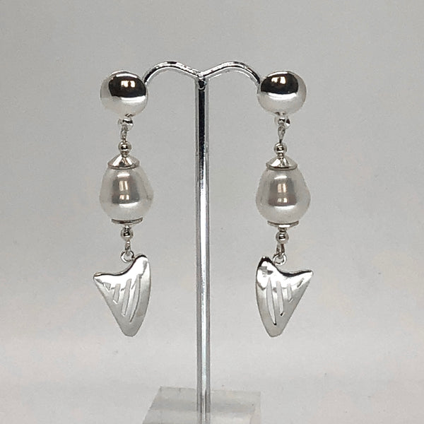 LARGE PEARL & CELTIC HARP stud or lever back earrings (LIMITED QUANTITY)