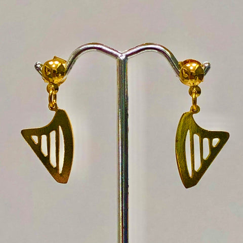24K GOLD PLATED CELTIC HARP stud earrings (Small)