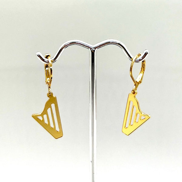 24K GOLD PLATED small CLASSIC or CELTIC lever back earrings (Harp 3/4 in tall)(19mm)