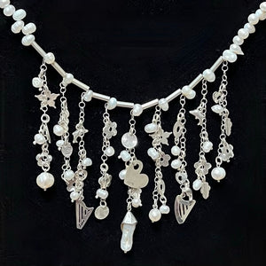 NEW! Sterling Silver, pearls and harps ONE OF A KIND NECKLACE