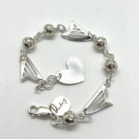 NEW! Sterling Silver bracelet with 3 HARPS and a HEART