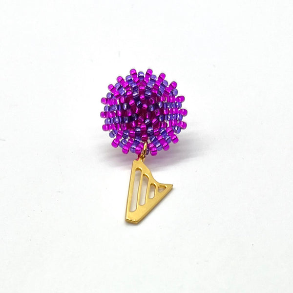 NEW! LIMITED EDITION Embroidered color beads stud earrings with 24K GOLD PLATED CLASSIC HARP