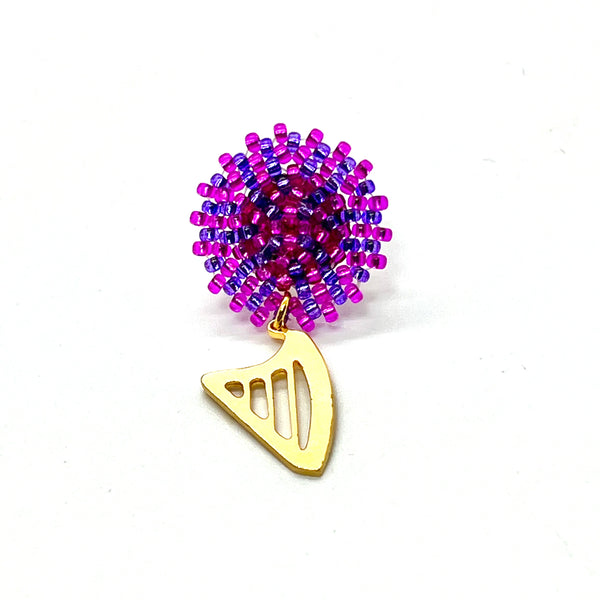 NEW! LIMITED EDITION Embroidered color beads stud earrings with 24K GOLD PLATED CELTIC HARP