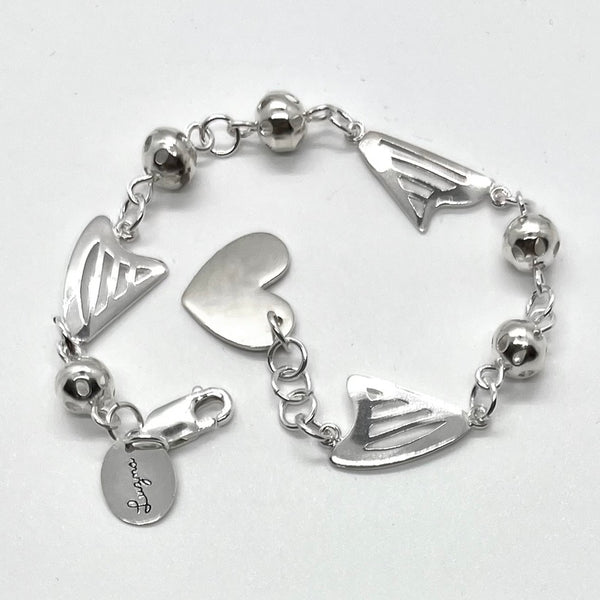 NEW! Sterling Silver bracelet with 3 HARPS and a HEART