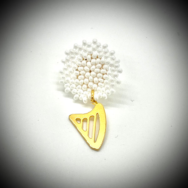 NEW! LIMITED EDITION Embroidered color beads stud earrings with 24K GOLD PLATED CELTIC HARP