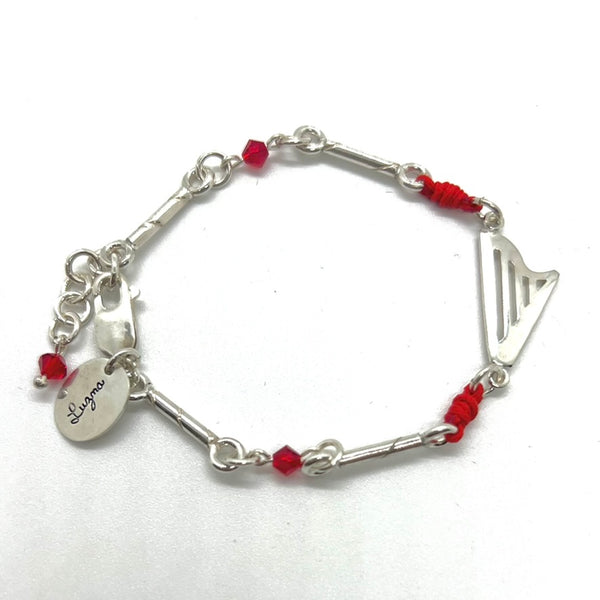 NEW! CELTIC or CLASSIC harp bracelet with Sterling Silver rods & RED Swarovski Crystals