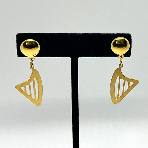 24K GOLD PLATED Large CLASSIC or CELTIC stud earrings (Harp: 1" tall)(25mm)