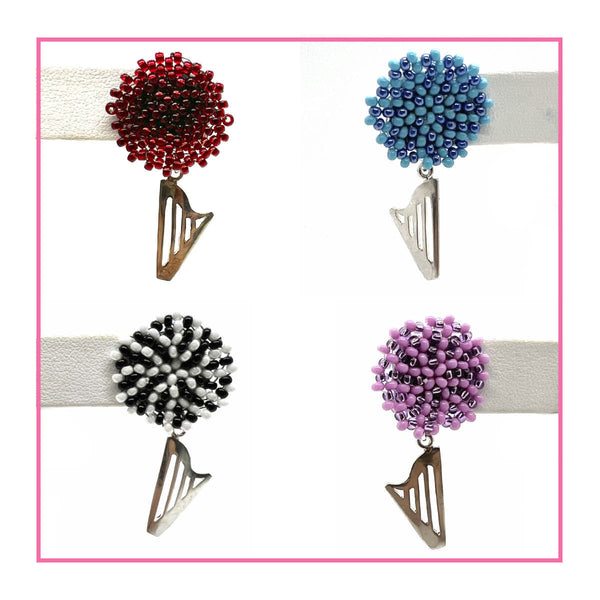 NEW! LIMITED EDITION Embroidered color beads stud earrings with Sterling Silver CLASSIC HARP