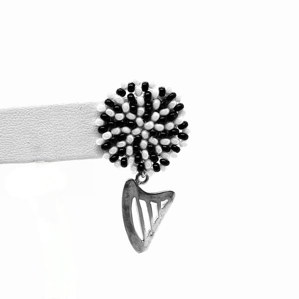 NEW! LIMITED EDITION Embroidered color beads stud earring with Sterling Silver CELTIC HARP
