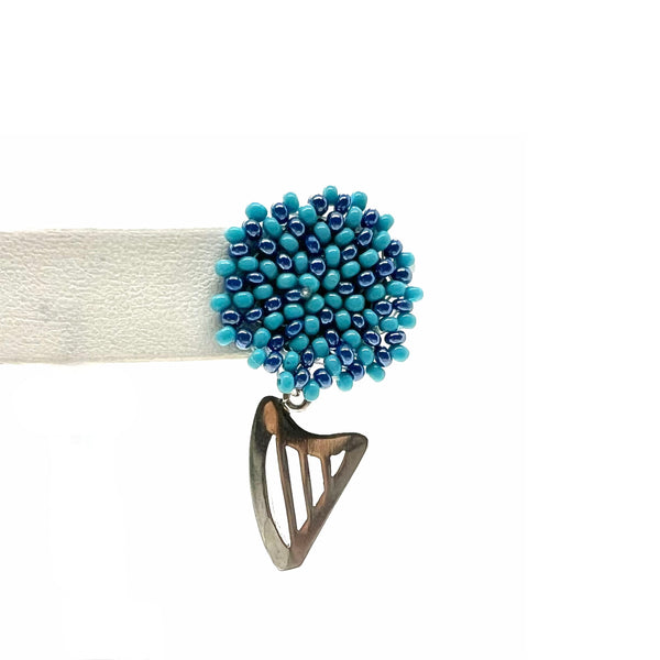 NEW! LIMITED EDITION Embroidered color beads stud earring with Sterling Silver CELTIC HARP