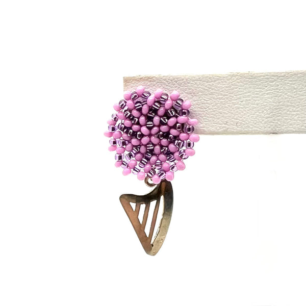 NEW! LIMITED EDITION Embroidered color beads stud earring with Sterling Silver CELTIC HARP