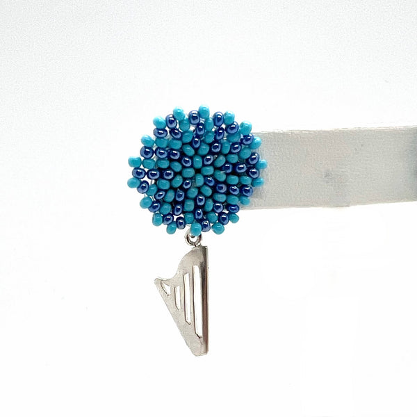 NEW! LIMITED EDITION Embroidered color beads stud earrings with Sterling Silver CLASSIC HARP