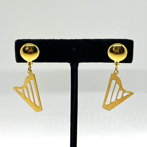 24K GOLD PLATED Large CLASSIC or CELTIC stud earrings (Harp: 1" tall)(25mm)
