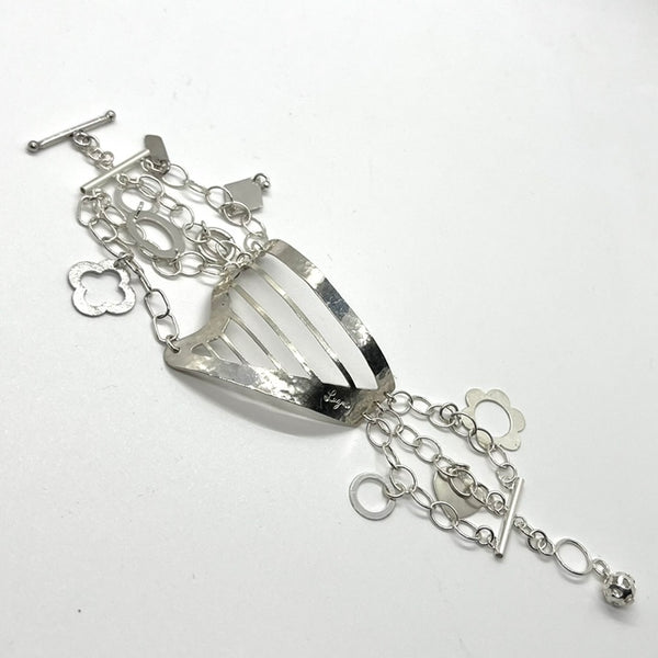 NEW! Sterling Silver bracelet with X-LARGE HARP with chains and charms.