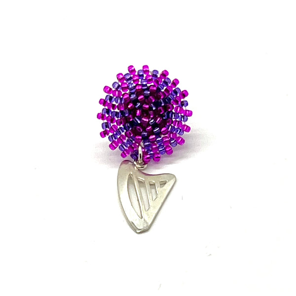 NEW! LIMITED EDITION Embroidered color beads stud earring with STERLING SILVER CELTIC HARP