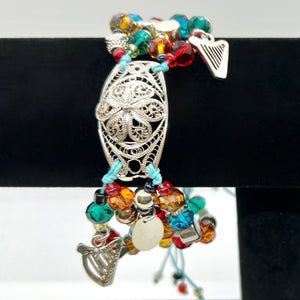 NEW! Sterling Silver Filigree, crystal beads & harps bracelet