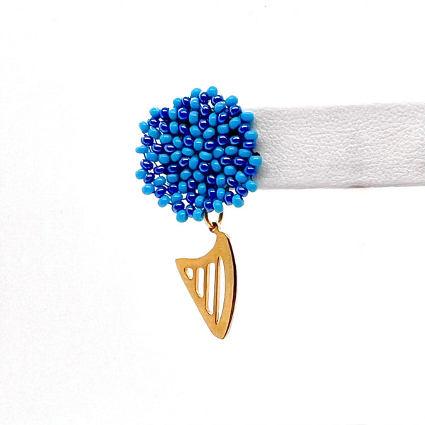 NEW! LIMITED EDITION Embroidered color beads stud earrings with 24K GOLD PLATED CELTIC HARP
