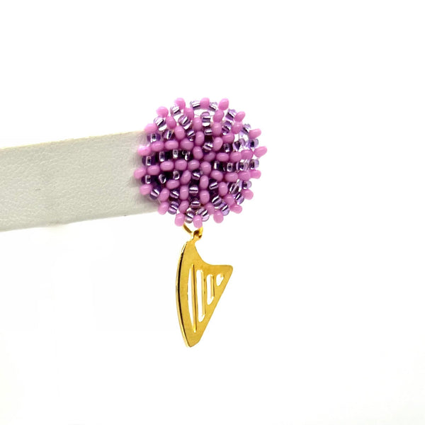 NEW! LIMITED EDITION Embroidered color beads stud earrings with 24K GOLD PLATED CELTIC HARP