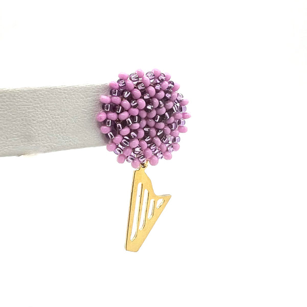 NEW! LIMITED EDITION Embroidered color beads stud earrings with 24K GOLD PLATED CLASSIC HARP