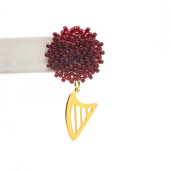 NEW! LIMITED EDITION Embroidered color beads stud earrings with 24K GOLD PLATED CELTIC HARP
