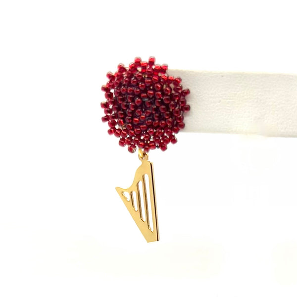 NEW! LIMITED EDITION Embroidered color beads stud earrings with 24K GOLD PLATED CLASSIC HARP