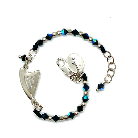 NEW! CELTIC or CLASSIC harp bracelet with BLACK & BLUE Swarovski crystals