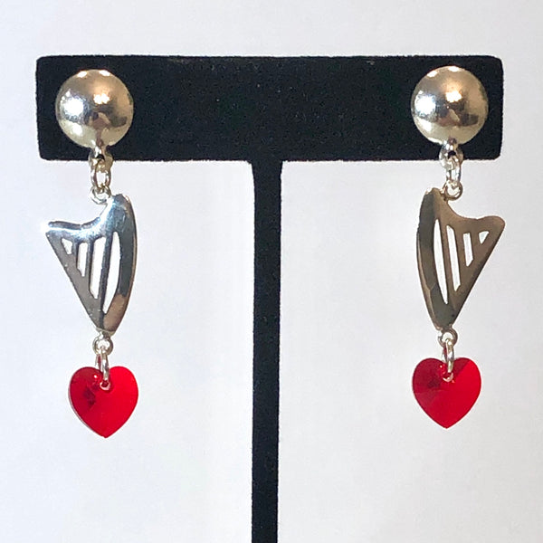 CELTIC stud earrings with RED, GRAY or CLEAR AB SWAROVSKI HEART