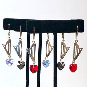 CLASSIC lever back earrings with RED, GRAY or CLEAR AB SWAROVSKI HEART