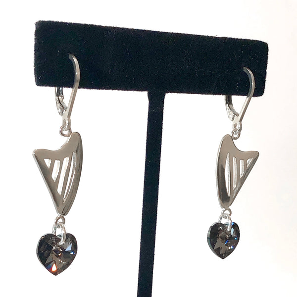 CELTIC lever back earrings with RED, GRAY or CLEAR AB SWAROVSKI HEART