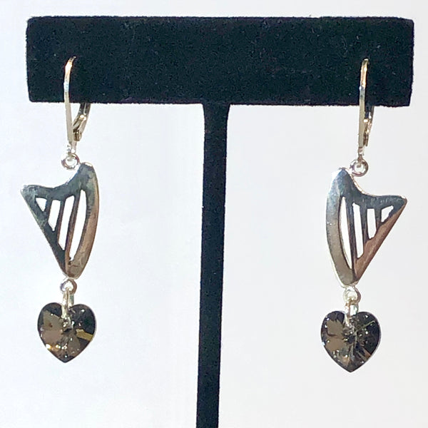 CELTIC lever back earrings with RED, GRAY or CLEAR AB SWAROVSKI HEART