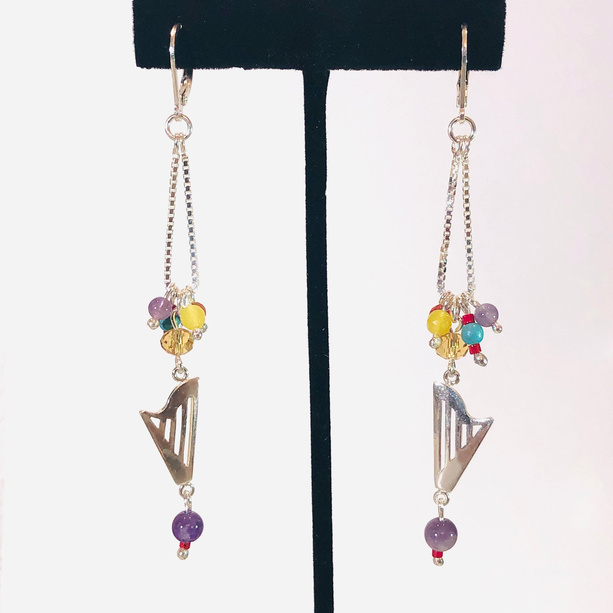 ONE OF A KIND CLASSIC HARP MULTICOLOR BEADED CHAIN LOOP LEVER LOCK EARRINGS