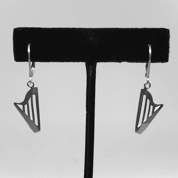 SMALL STERLING SILVER CLASSIC or CELTIC HARP lever lock earrings