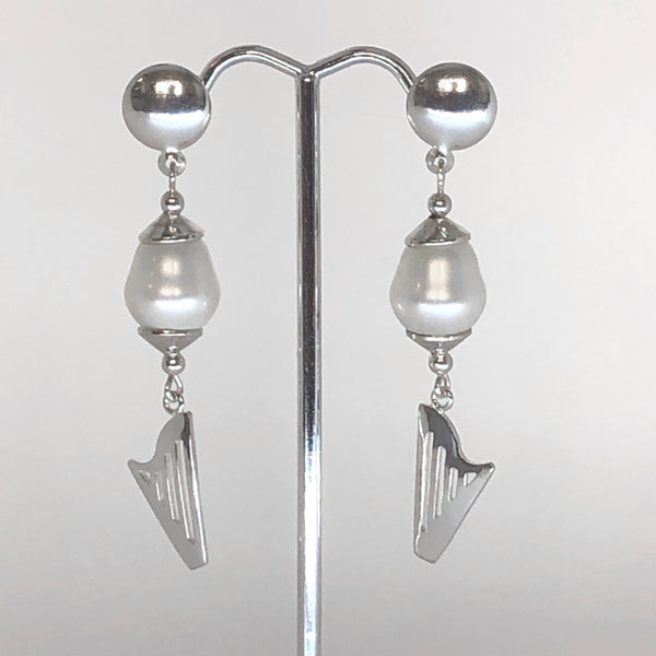 LARGE PEARL & CLASSIC HARP stud or lever back earrings