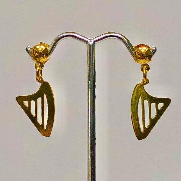 24K GOLD PLATED Small CELTIC or CLASSIC stud earrings (Harp: 3/4" tall) (19 mm)