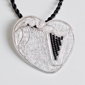LACE-FILIGREE & BLACK "chaquira beads" HEART HARP pendant • LIMITED QUANTITY