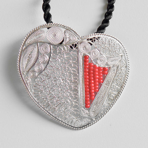 LACE-FILIGREE & RED "chaquira beads" HEART HARP pendant • LIMITED QUANTITY
