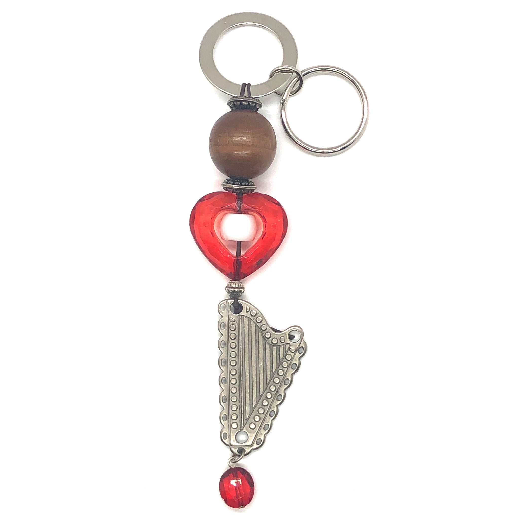 Key Holder/Purse Charm with RED HEART & METAL HARP
