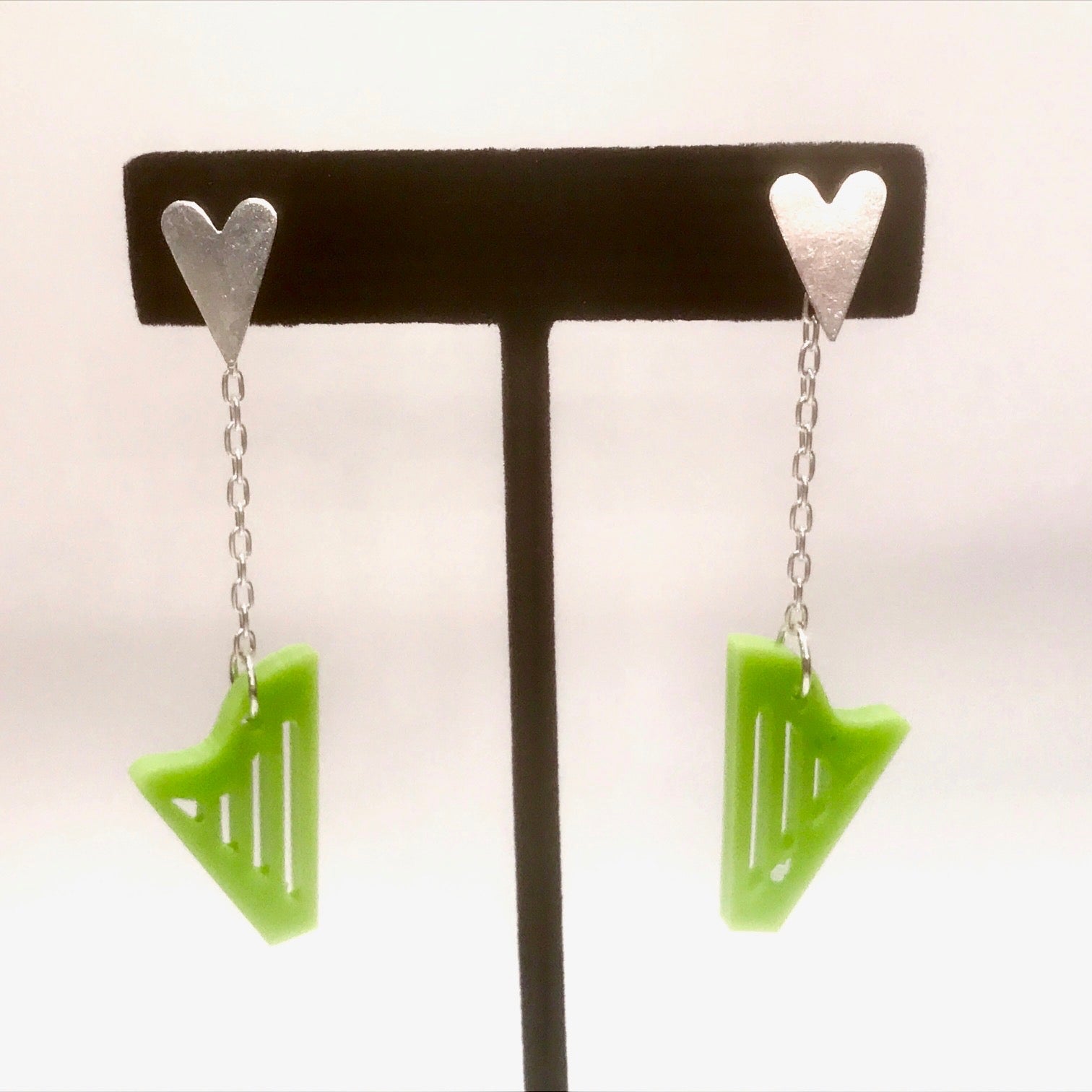 STERLING SILVER & GREEN ACRYLIC CLASSIC HARP stud earrings 30% OFF • LIMITED QUANTITY
