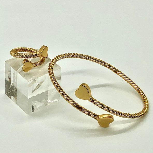 24K Gold Plated ROPE RING WITH HEARTS