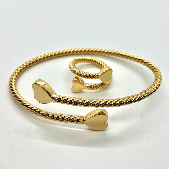 24K Gold Plated ROPE BRACELET WITH HEARTS