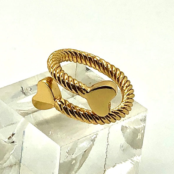 24K Gold Plated ROPE RING WITH HEARTS
